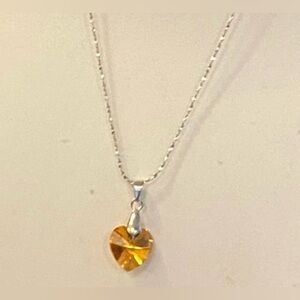 Swarovski Topaz crystal heart necklace "November birthstone" NEW